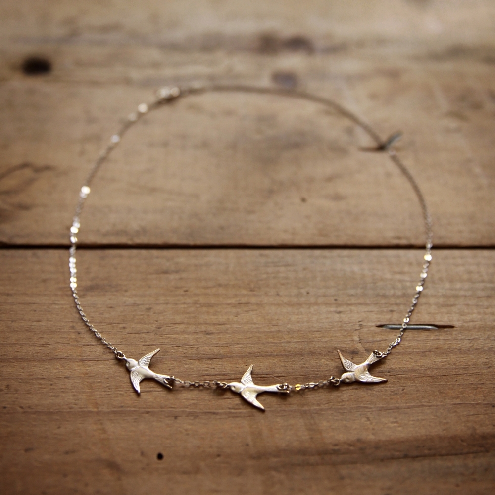 Sterling Silver Three Birds Necklace